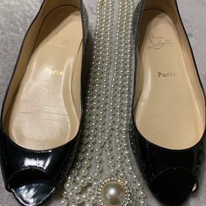 Christian Louboutin Black Patent Peep-Toe Flats